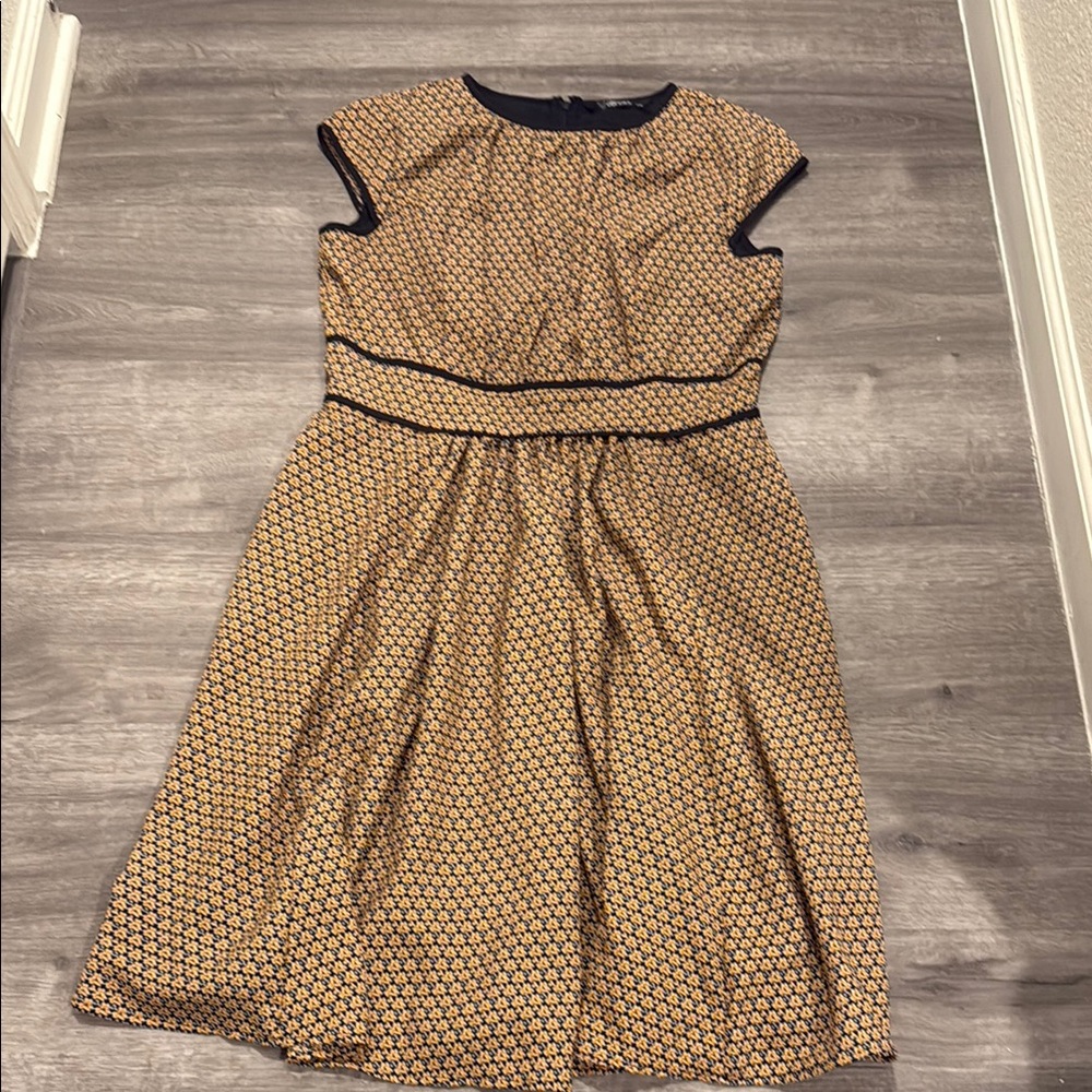 eShakti Gold and Black Patterned Midi Dress
